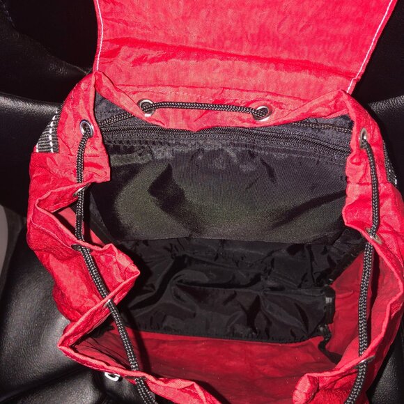 Red Disney Logo Nylon Backpack Drawstring Flap Pack 14”x11” - Picture 7 of 10